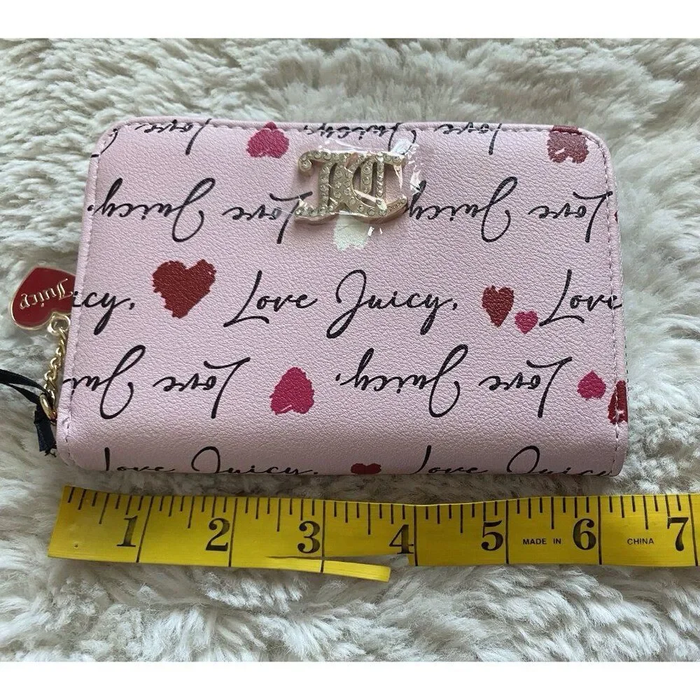 Juicy Couture V-Love Letter Multi Compartment Zip Around Wallet Chiffon Pink NEW